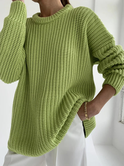 Warm Green Knitted Oversized Thick Loose White Sweater