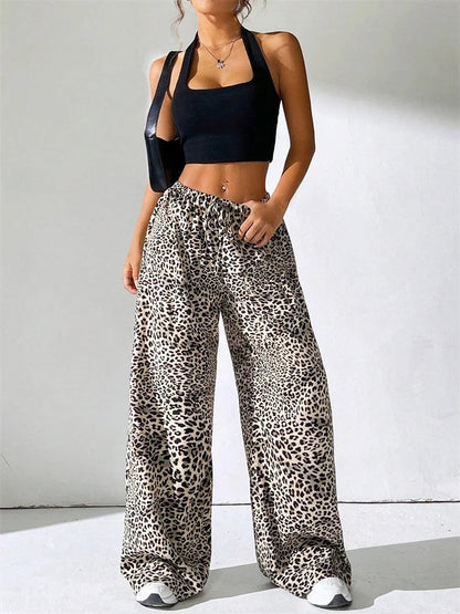 Striped Side Split Tie-up Wide-leg Sweatpant