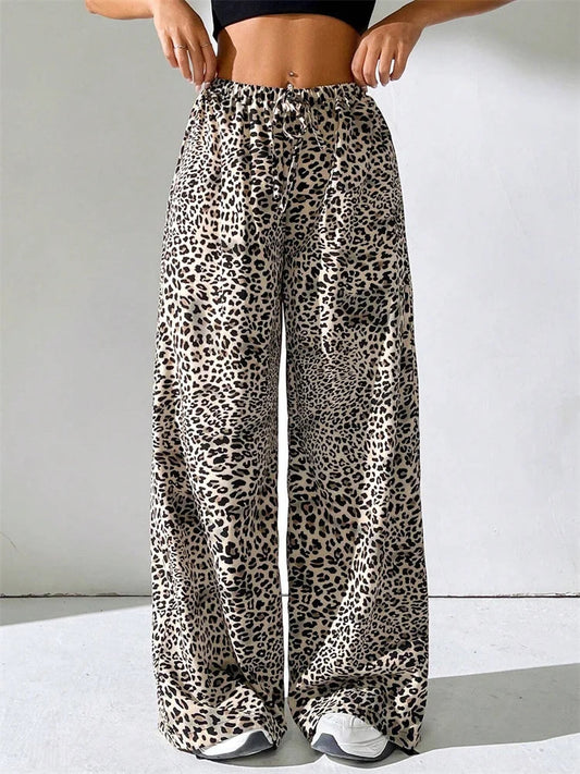 Striped Side Split Tie-up Wide-leg Sweatpant