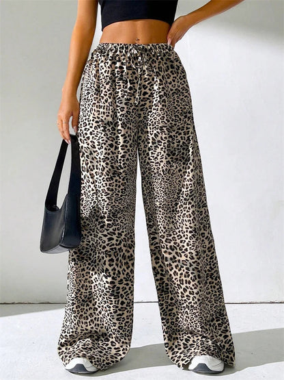 Striped Side Split Tie-up Wide-leg Sweatpant