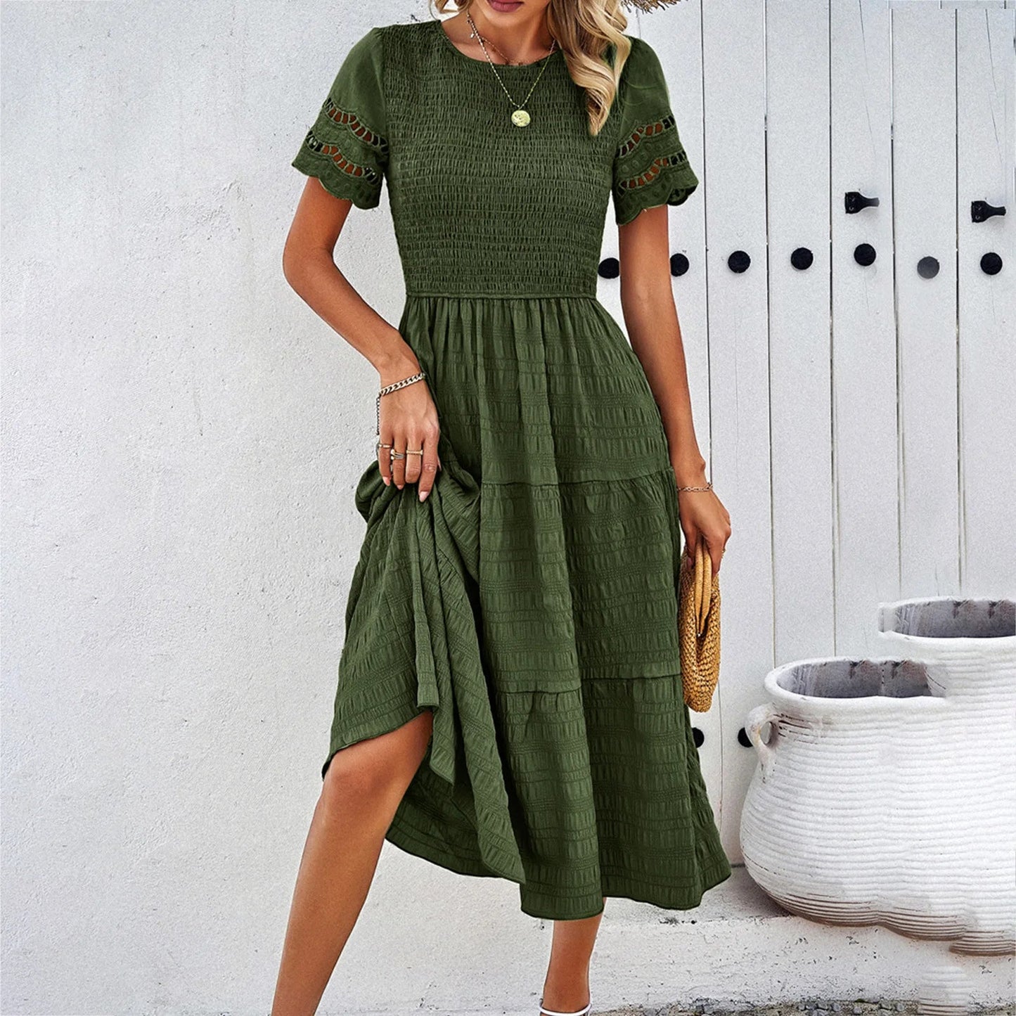 Temperament Play Sheath Hollow Korean Midi Dresses