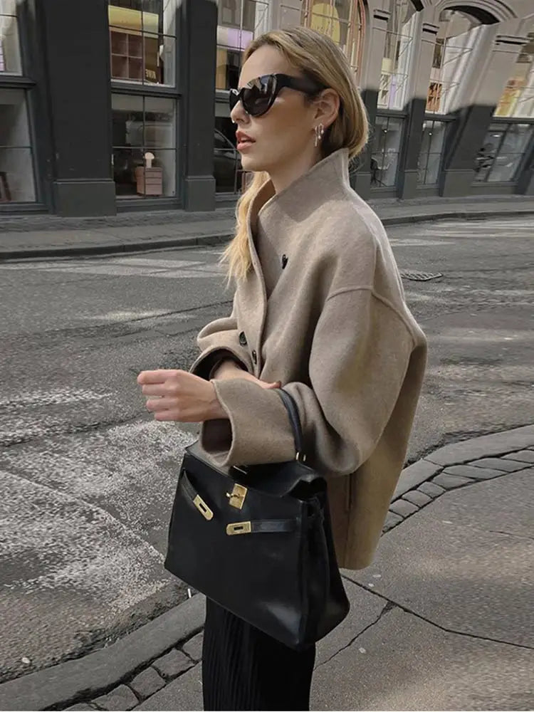 Loose Woolen Retro Double Stand Short Autumn Winter Coat