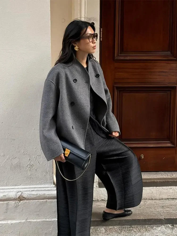 Loose Woolen Retro Double Stand Short Autumn Winter Coat