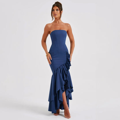 Maxi Autumn Winter Backless Strapless Irregular Temperament Traf Midi Dresses