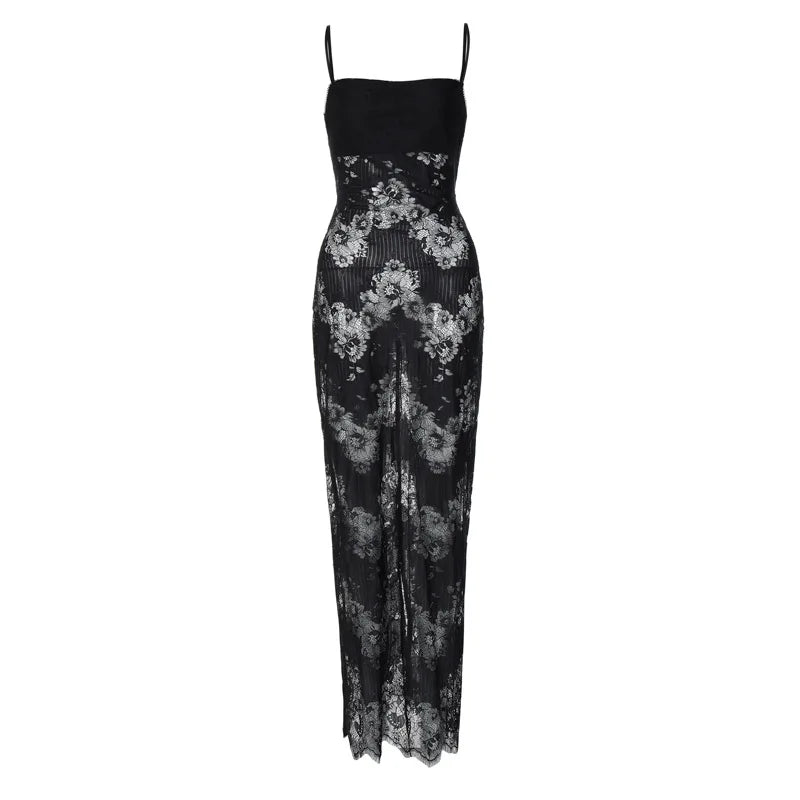 Autumn/winter Mesh Line Sleeveless Halter Vestido Midi Dresses