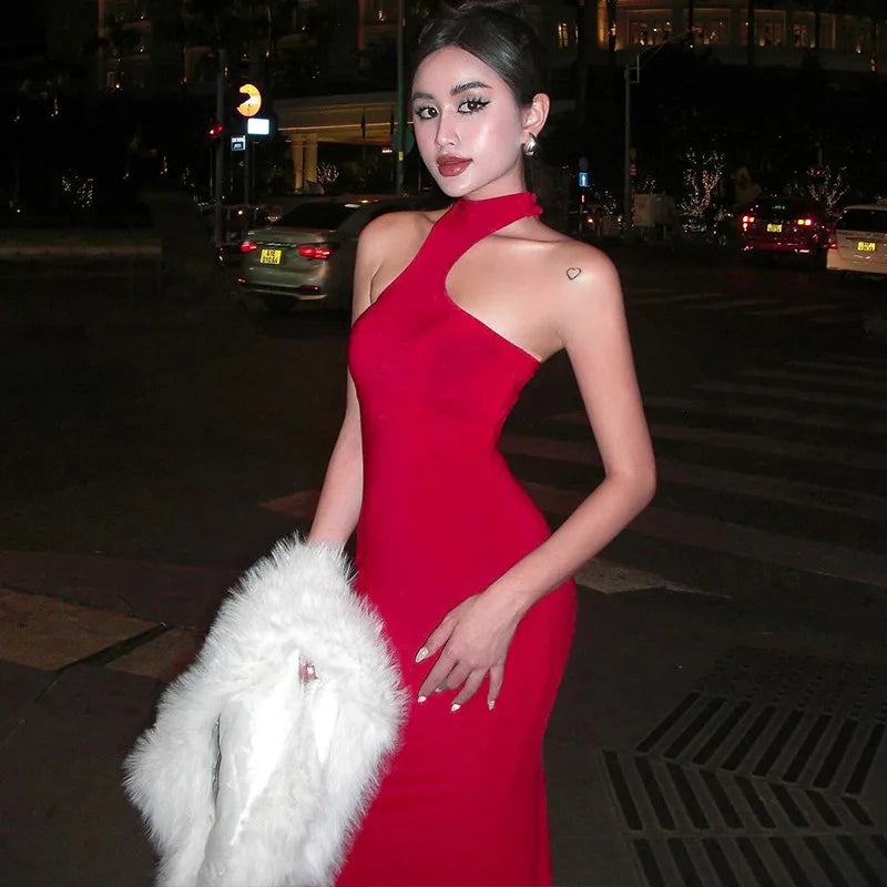 Spring Sleeveless Halter Puss Club Midi Dresses