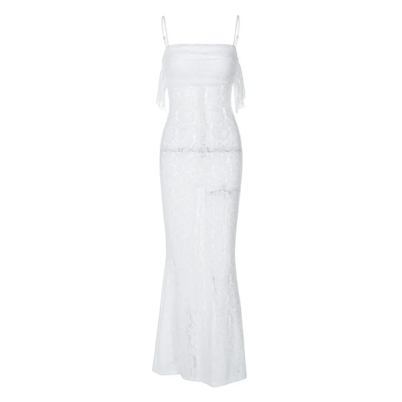 Maxi White Spring Summer Suspenders Low-cut Slim-fit Buttock Vestidos Midi Dresses
