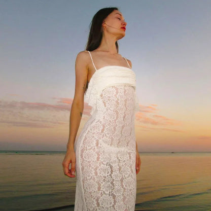 Maxi White Spring Summer Suspenders Low-cut Slim-fit Buttock Vestidos Midi Dresses