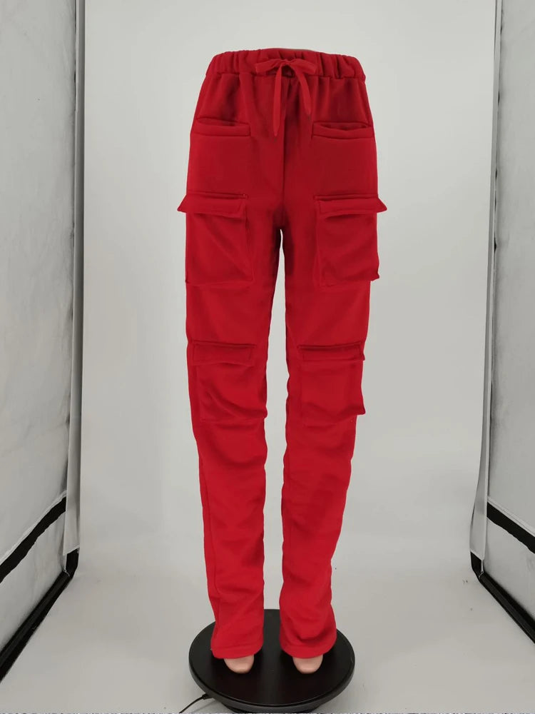 Red Stacked High Waist Tracksuits Joggers Sweatpants
