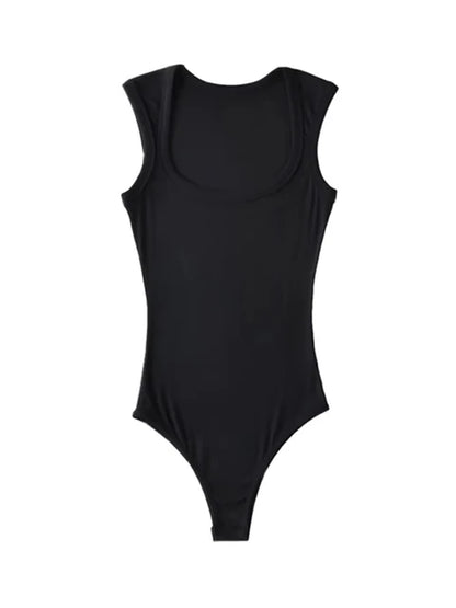 ’s Slim Square Collar Sleeveless Bodysuit Shoulder Vest Jumpsuit Backless Pullover Top