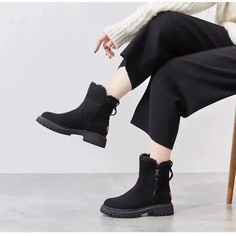 Snow Boots Winter Mid-tube Plus Velvet Thickened Warm Cotton Shoes Fur Integrated Platform Female Booties