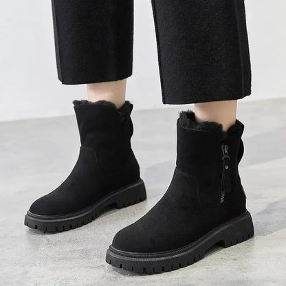 Snow Boots Winter Mid-tube Plus Velvet Thickened Warm Cotton Shoes Fur Integrated Platform Female Booties