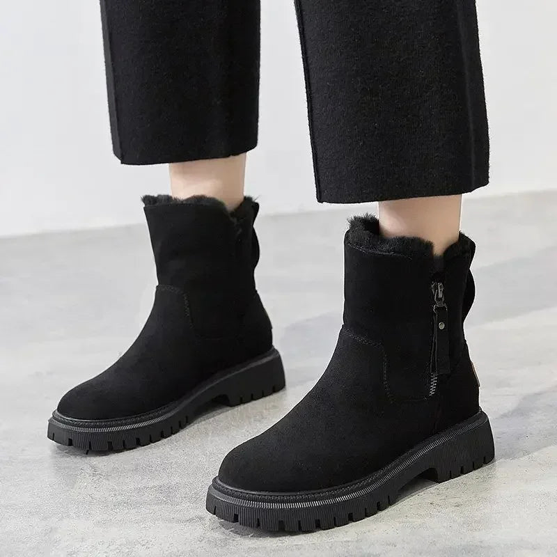 Snow Boots Winter Mid-tube Plus Velvet Thickened Warm Cotton Shoes Fur Integrated Platform Female Booties
