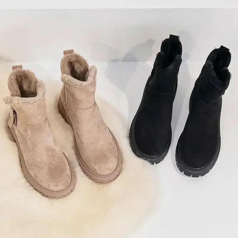 Snow Boots Winter Mid-tube Plus Velvet Thickened Warm Cotton Shoes Fur Integrated Platform Female Booties