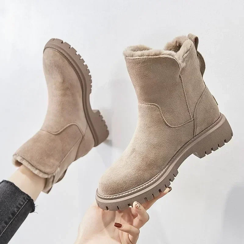 Snow Boots Winter Mid-tube Plus Velvet Thickened Warm Cotton Shoes Fur Integrated Platform Female Booties