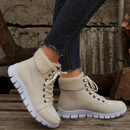 Fluffy Lace Up Soft Sole Flat Winter Warm Snow Boot