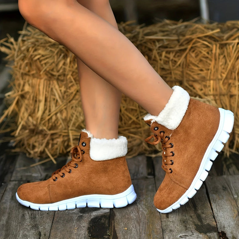 Fluffy Lace Up Soft Sole Flat Winter Warm Snow Boot