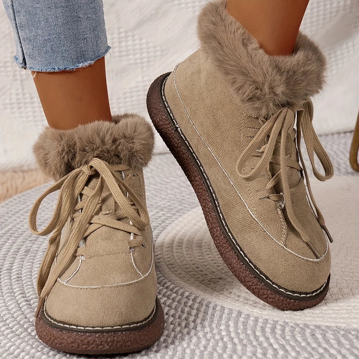 Color Short Plush Lined Comfortable Warm Winter Snow Boot