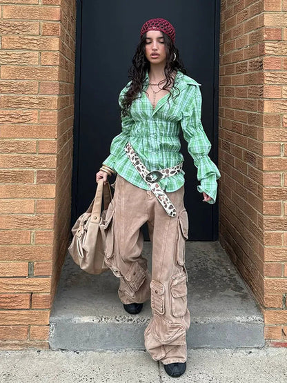Turndown Collar Ruffle Blouse