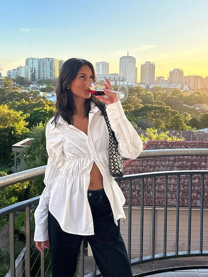 Turndown Collar Ruffle Blouse
