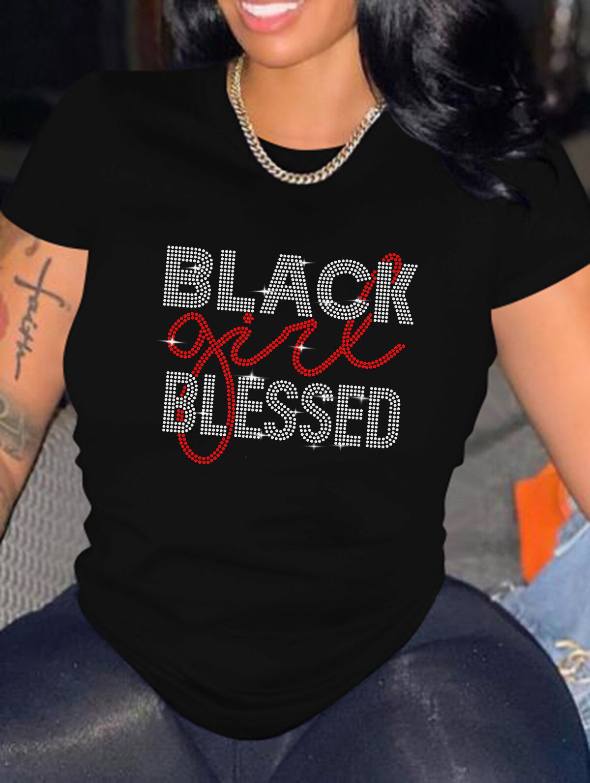 Bricked Letter Print T-shirts