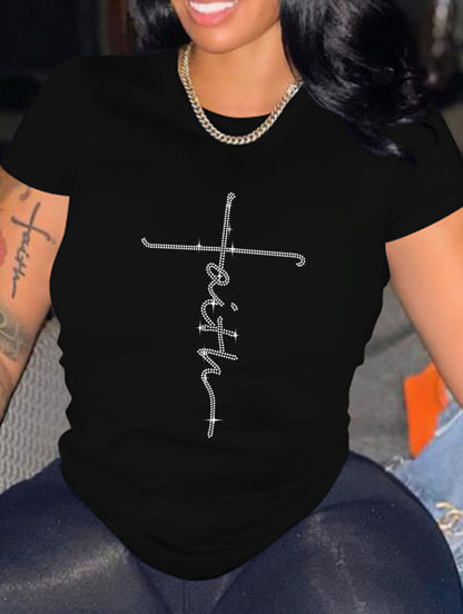Bricked Letter Print T-shirts