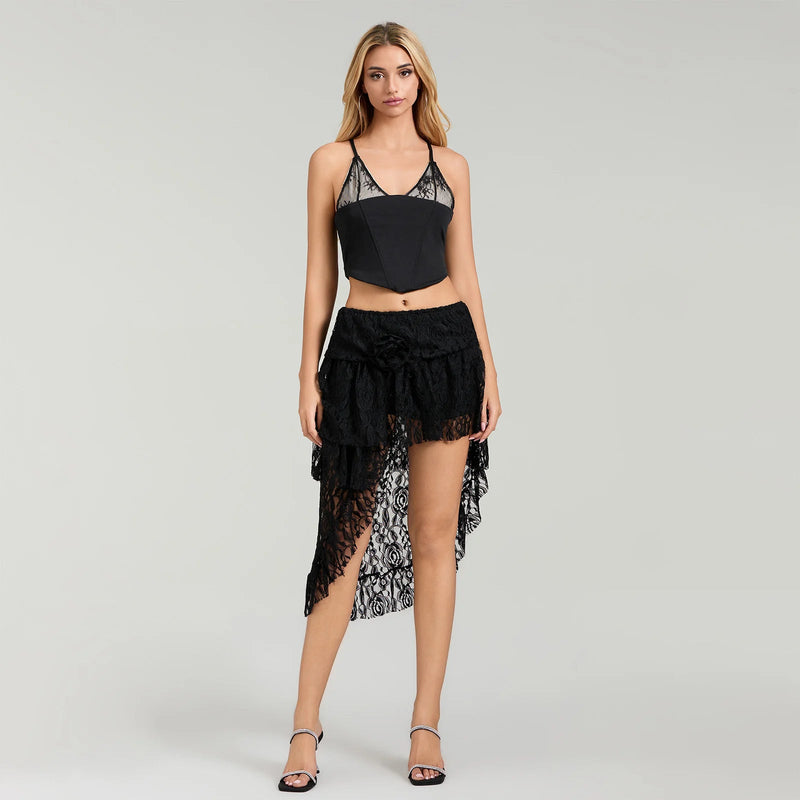 Asymmetric Ruffled Hem Skirt