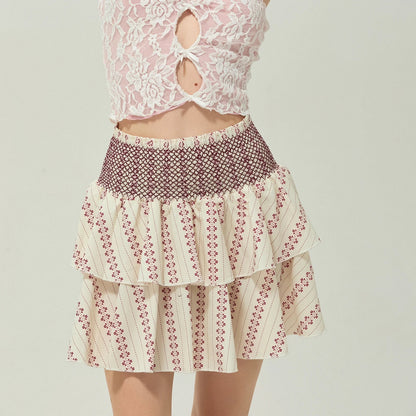 Shirred Layered Ruffle Skirt
