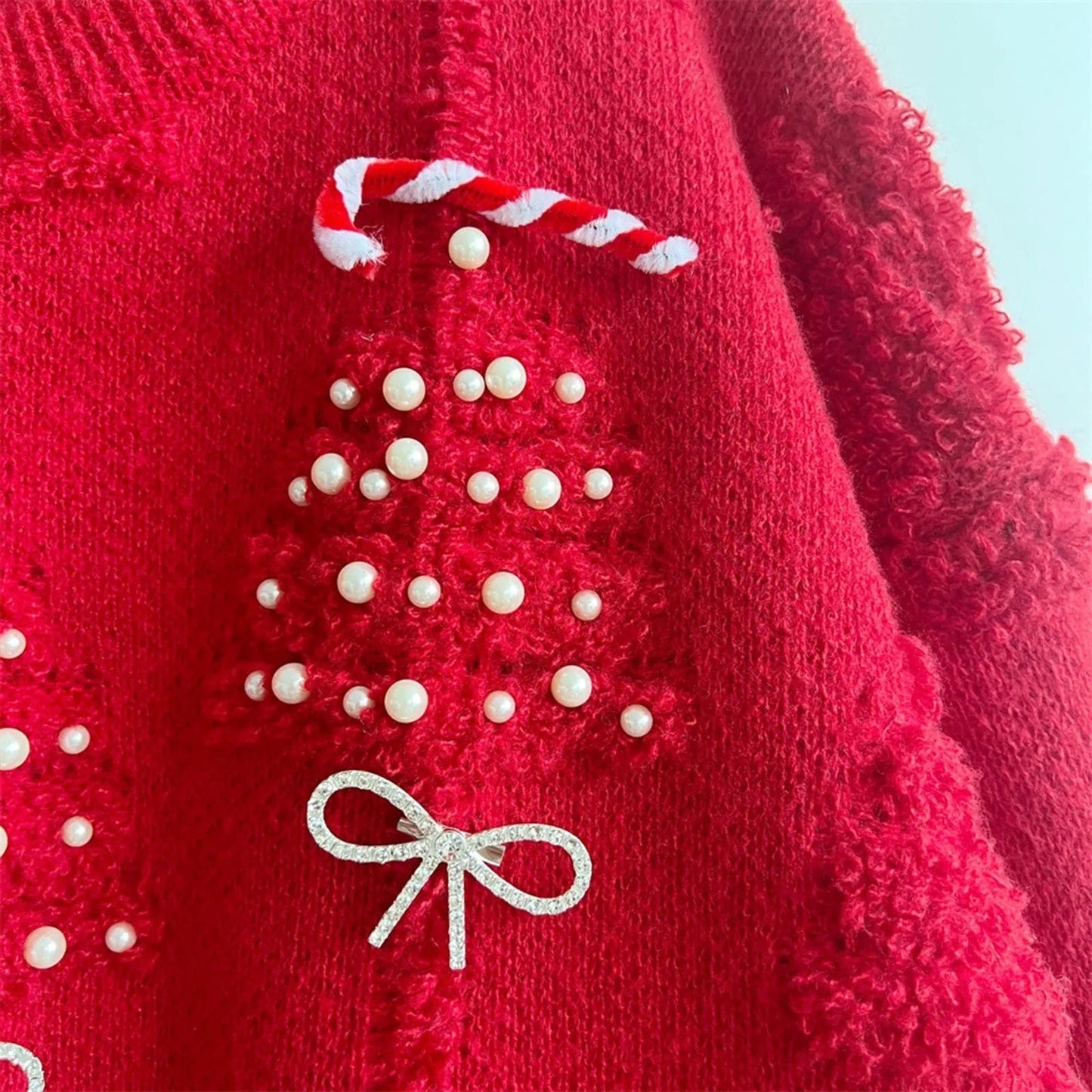 O-neck Lantern Sleeve Loose Knitted Christmas Sweater