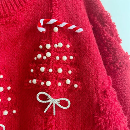 O-neck Lantern Sleeve Loose Knitted Christmas Sweater