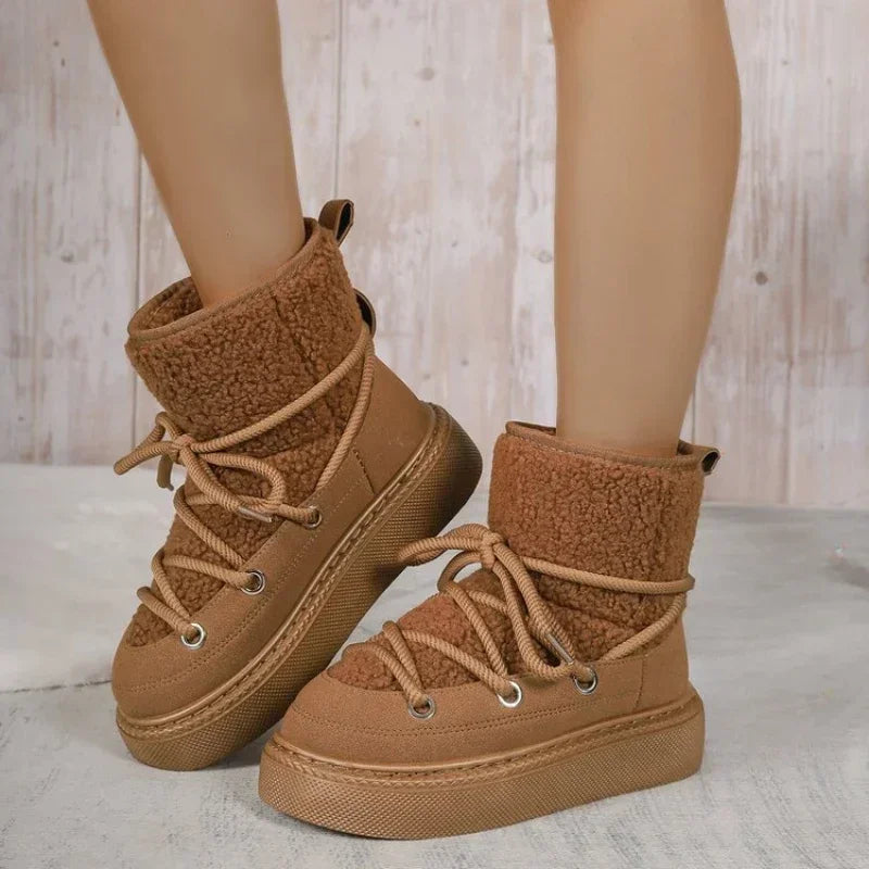 Thick-soled Cross-strap Round Toe Plush Warm Snow Boot