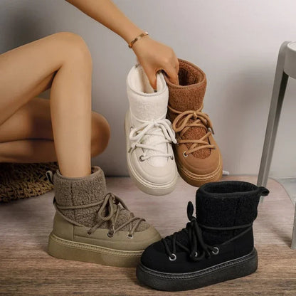 Thick-soled Cross-strap Round Toe Plush Warm Snow Boot