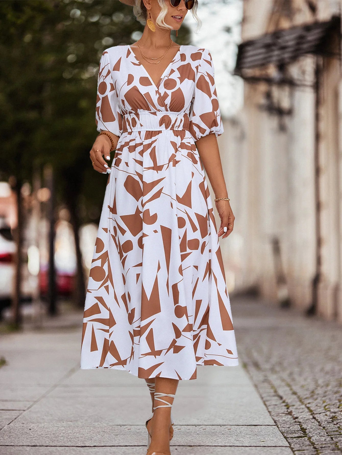 Puffed Sleeve Commuter Korean Clothes Midi Dresses