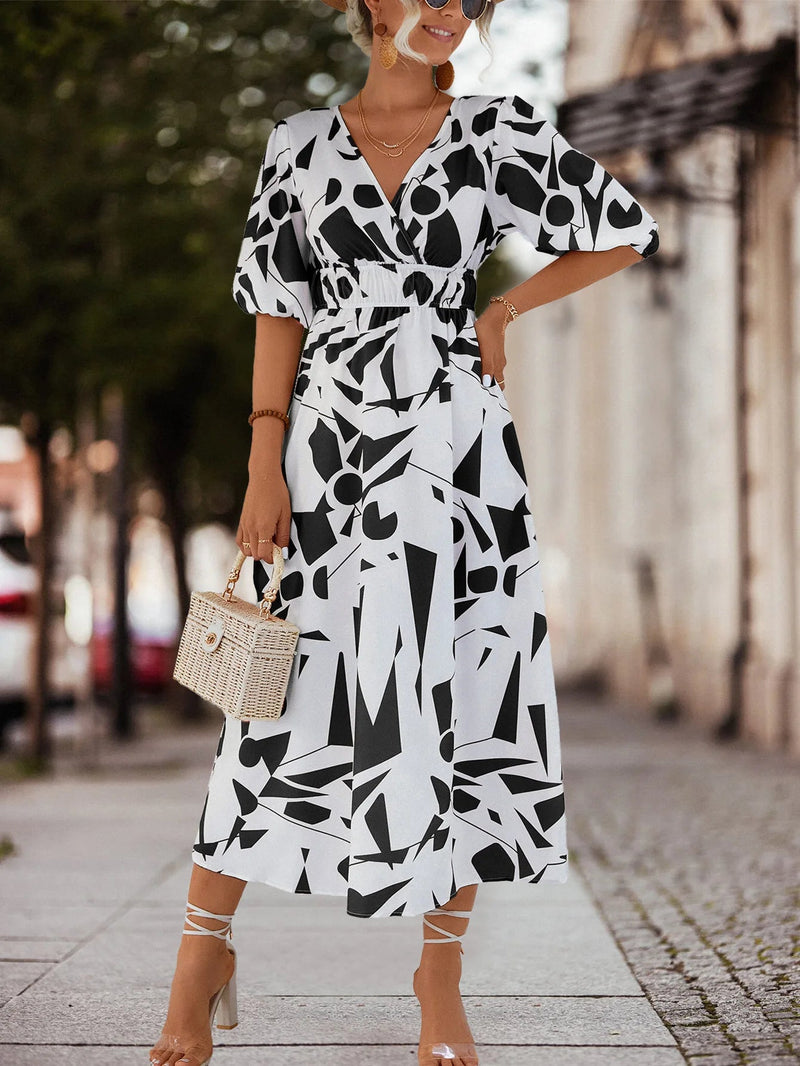 Puffed Sleeve Commuter Korean Clothes Midi Dresses
