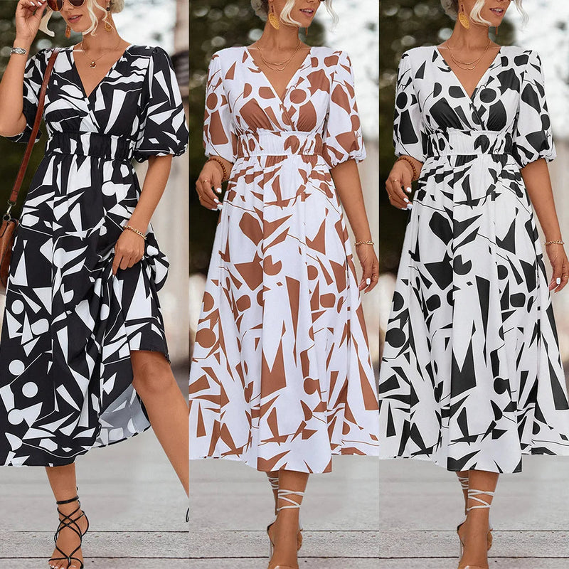 Puffed Sleeve Commuter Korean Clothes Midi Dresses