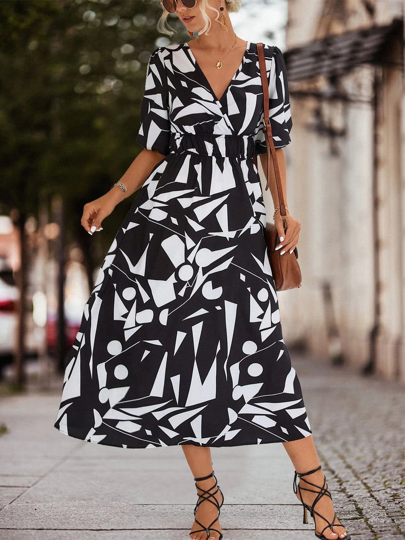 Puffed Sleeve Commuter Korean Clothes Midi Dresses