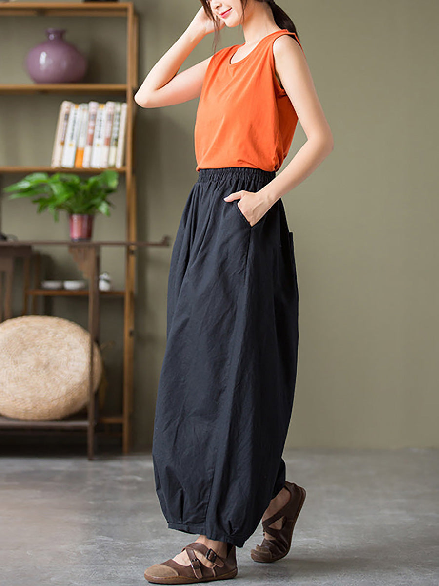 Cotton Linen Pocket Lantern Pants Rr1062