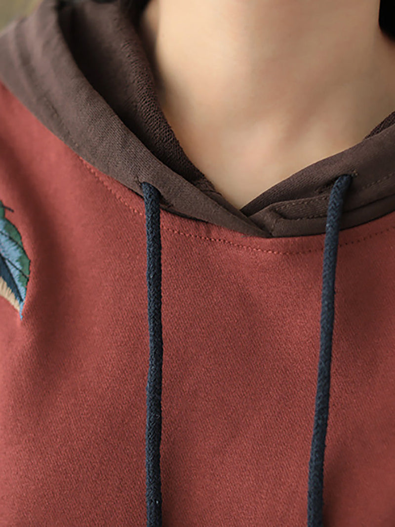 Autumn Leaf Hooded Colorblock 100%cotton Sweatshirt Wg023