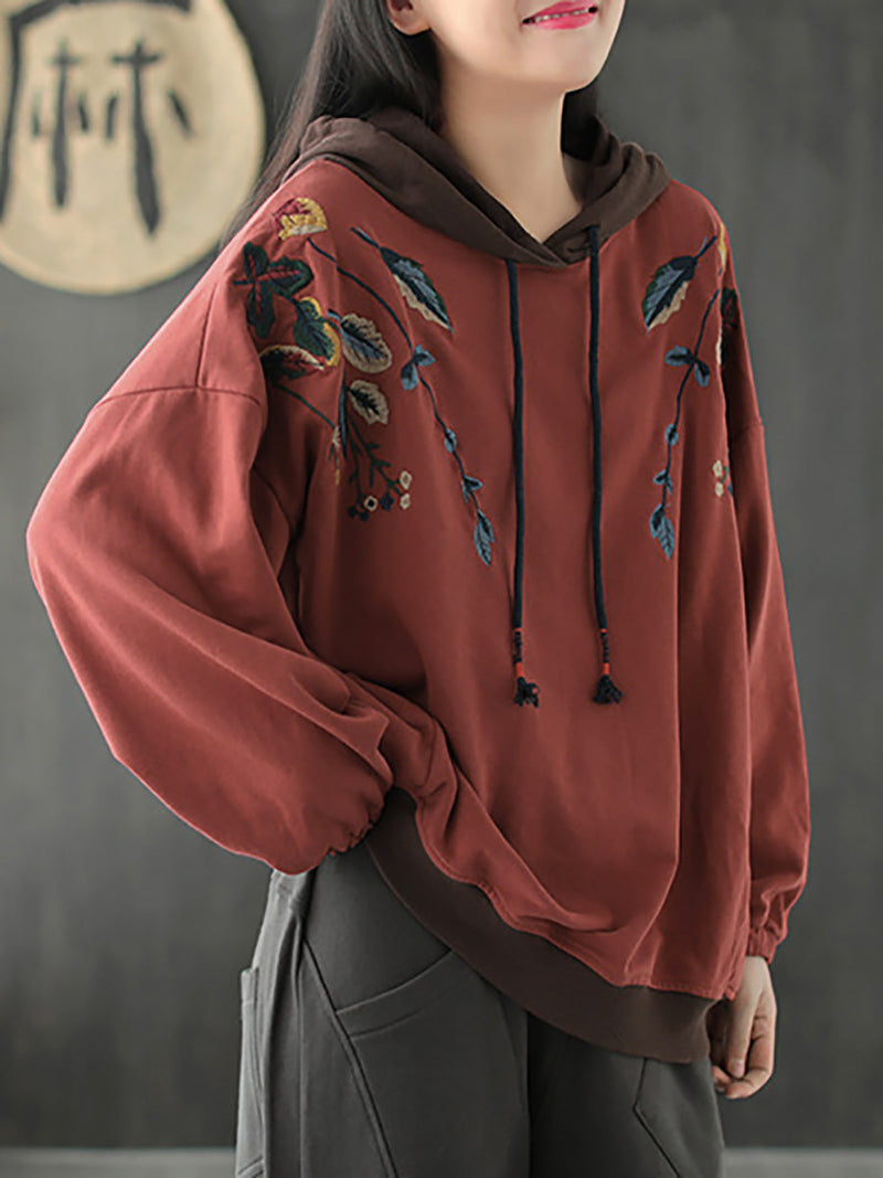 Autumn Leaf Hooded Colorblock 100%cotton Sweatshirt Wg023