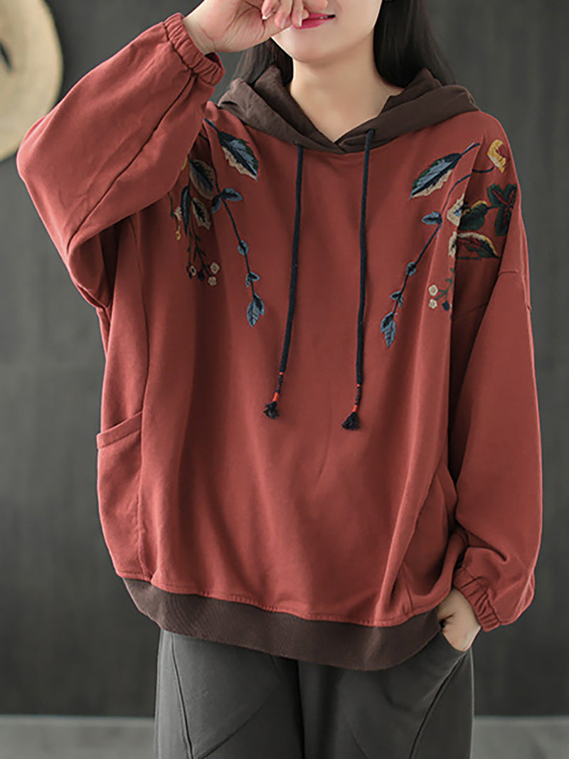 Autumn Leaf Hooded Colorblock 100%cotton Sweatshirt Wg023