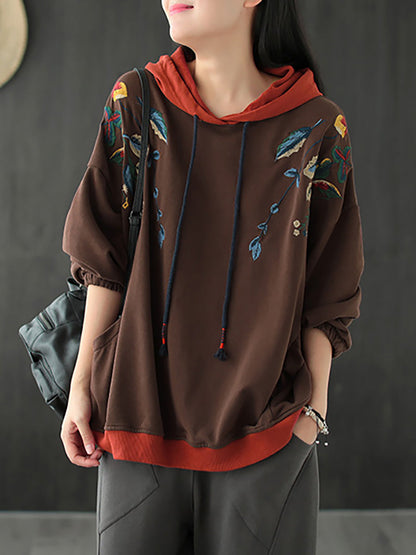 Autumn Leaf Hooded Colorblock 100%cotton Sweatshirt Wg023