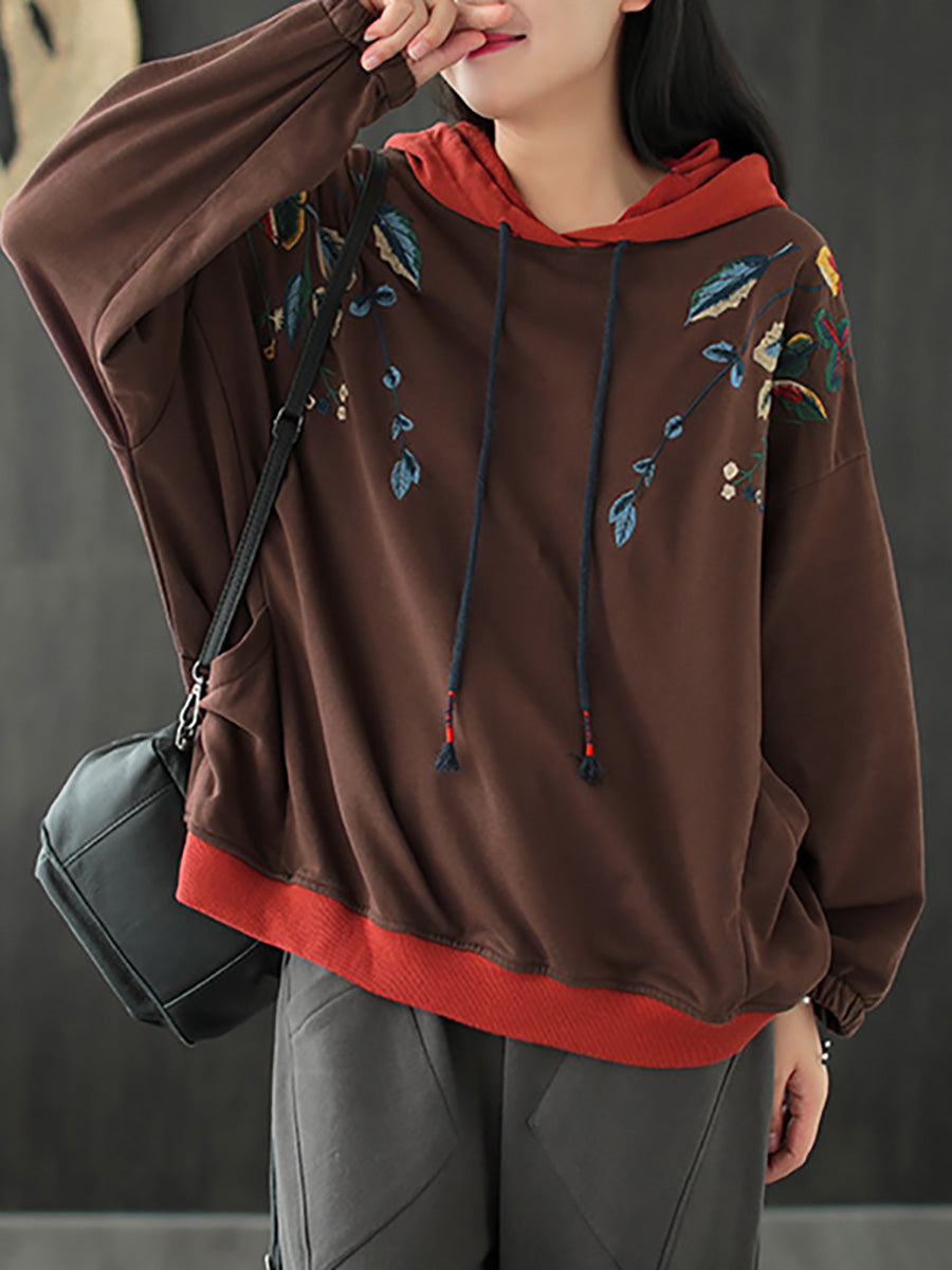Autumn Leaf Hooded Colorblock 100%cotton Sweatshirt Wg023