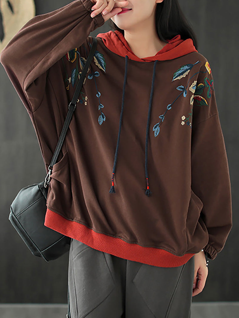 Autumn Leaf Hooded Colorblock 100%cotton Sweatshirt Wg023