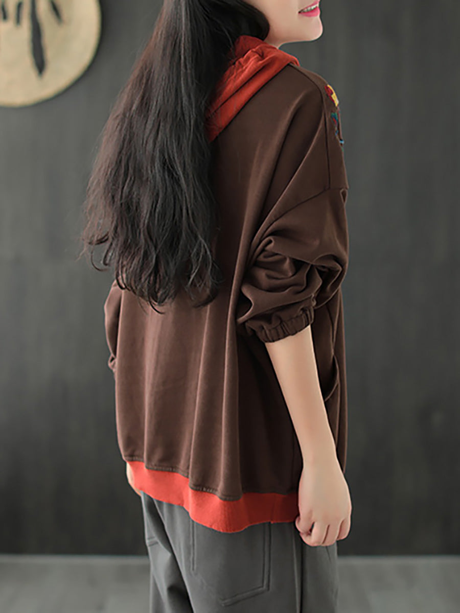 Autumn Leaf Hooded Colorblock 100%cotton Sweatshirt Wg023