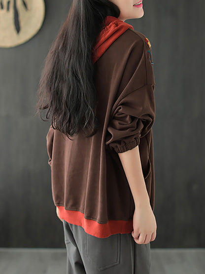 Autumn Leaf Hooded Colorblock 100%cotton Sweatshirt Wg023