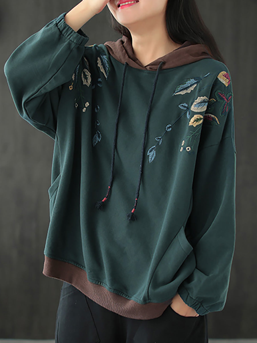 Autumn Leaf Hooded Colorblock 100%cotton Sweatshirt Wg023