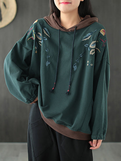 Autumn Leaf Hooded Colorblock 100%cotton Sweatshirt Wg023