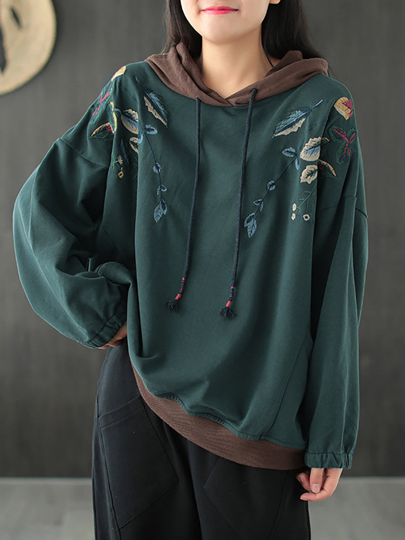 Autumn Leaf Hooded Colorblock 100%cotton Sweatshirt Wg023