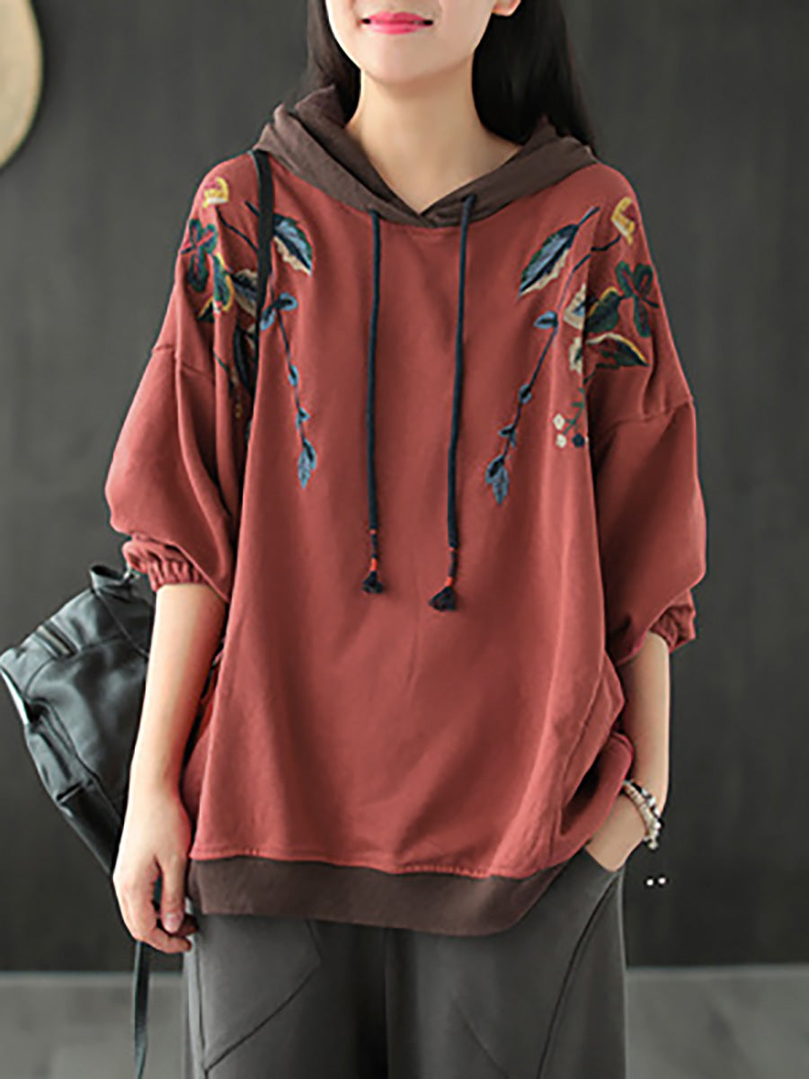 Autumn Leaf Hooded Colorblock 100%cotton Sweatshirt Wg023