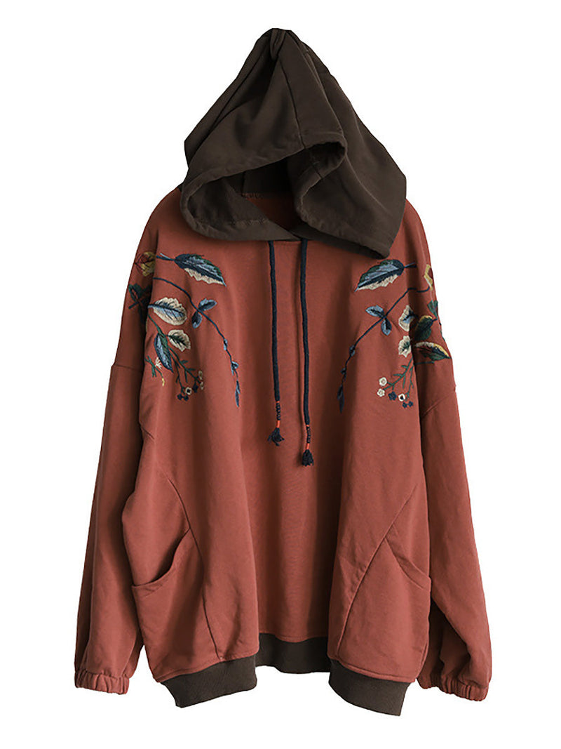 Autumn Leaf Hooded Colorblock 100%cotton Sweatshirt Wg023